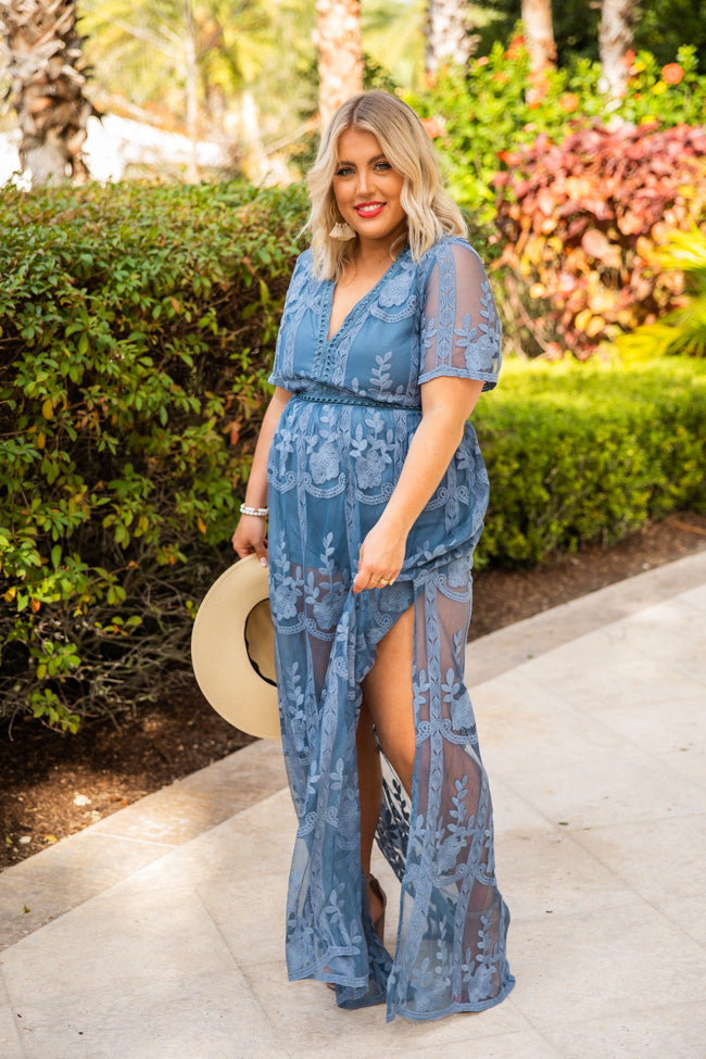 Lace Maxi Blue Dress Romper – Pink Lily